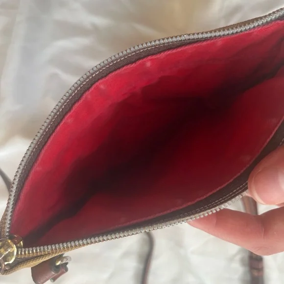 Dooney and Bourke Iconic Tan Crossbody Satchel Leather Stitched Strap - Picture 9 of 14